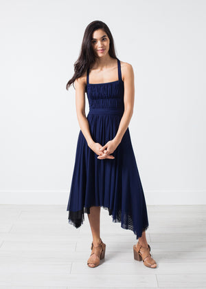Ruched Party Dress in Navy